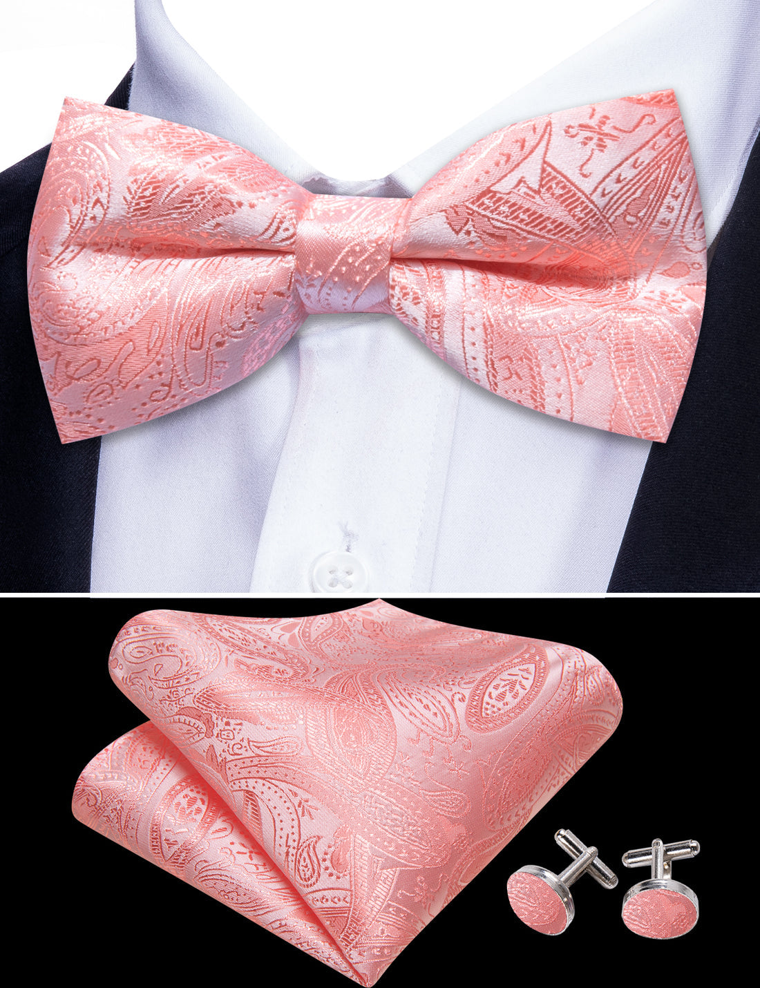 Pink Paisley Bow Tie Set bow ties    - Sophisticated Gentlemen