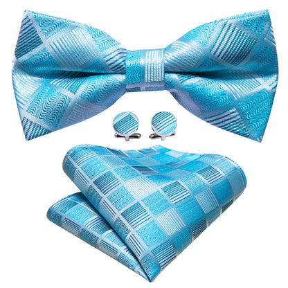 Blue Plaid Bow Tie Set bow ties    - Sophisticated Gentlemen