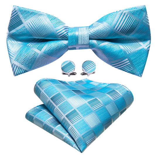 Blue Plaid Bow Tie Set bow ties    - Sophisticated Gentlemen