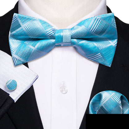 Blue Plaid Bow Tie Set bow ties    - Sophisticated Gentlemen