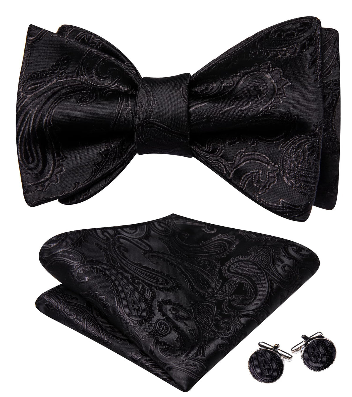 Black Paisley Jacquard Bow Tie Set bow ties    - Sophisticated Gentlemen