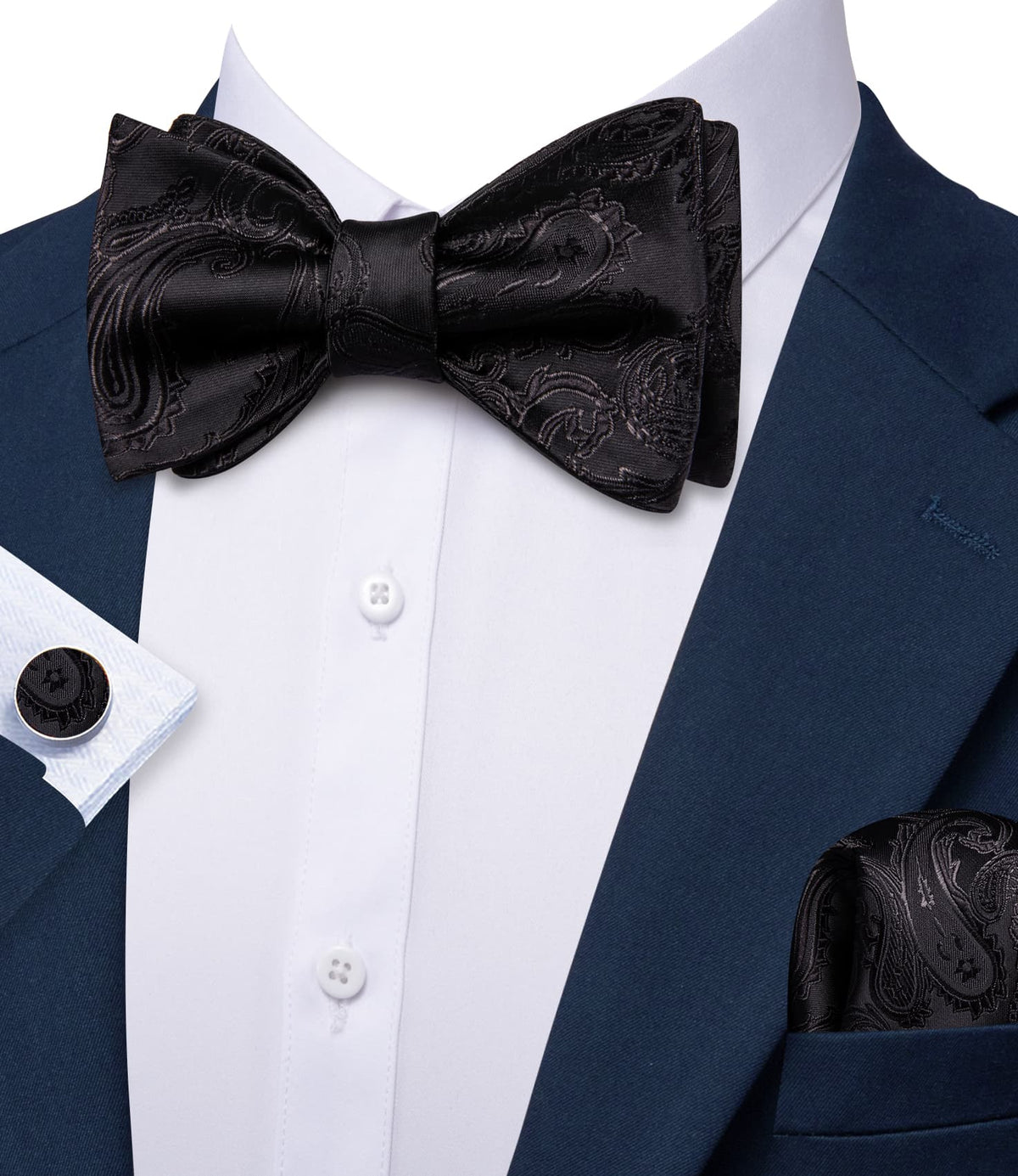 Black Paisley Jacquard Bow Tie Set bow ties    - Sophisticated Gentlemen