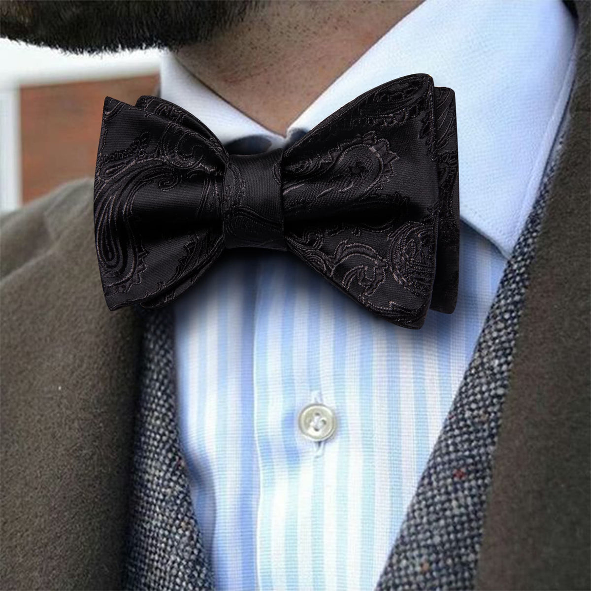 Black Paisley Jacquard Bow Tie Set bow ties    - Sophisticated Gentlemen