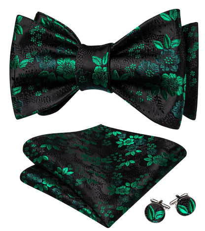 Black Green Floral Bow Tie Set bow ties    - Sophisticated Gentlemen