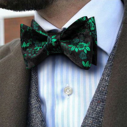 Black Green Floral Bow Tie Set bow ties    - Sophisticated Gentlemen