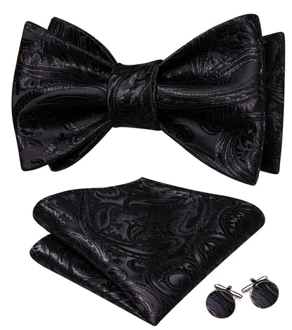 Black Paisley Jacquard Bow Tie Set bow ties    - Sophisticated Gentlemen