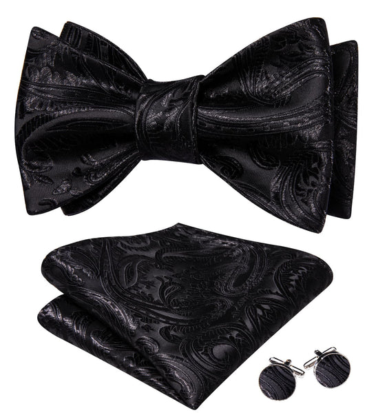 Black Paisley Jacquard Bow Tie Set bow ties    - Sophisticated Gentlemen