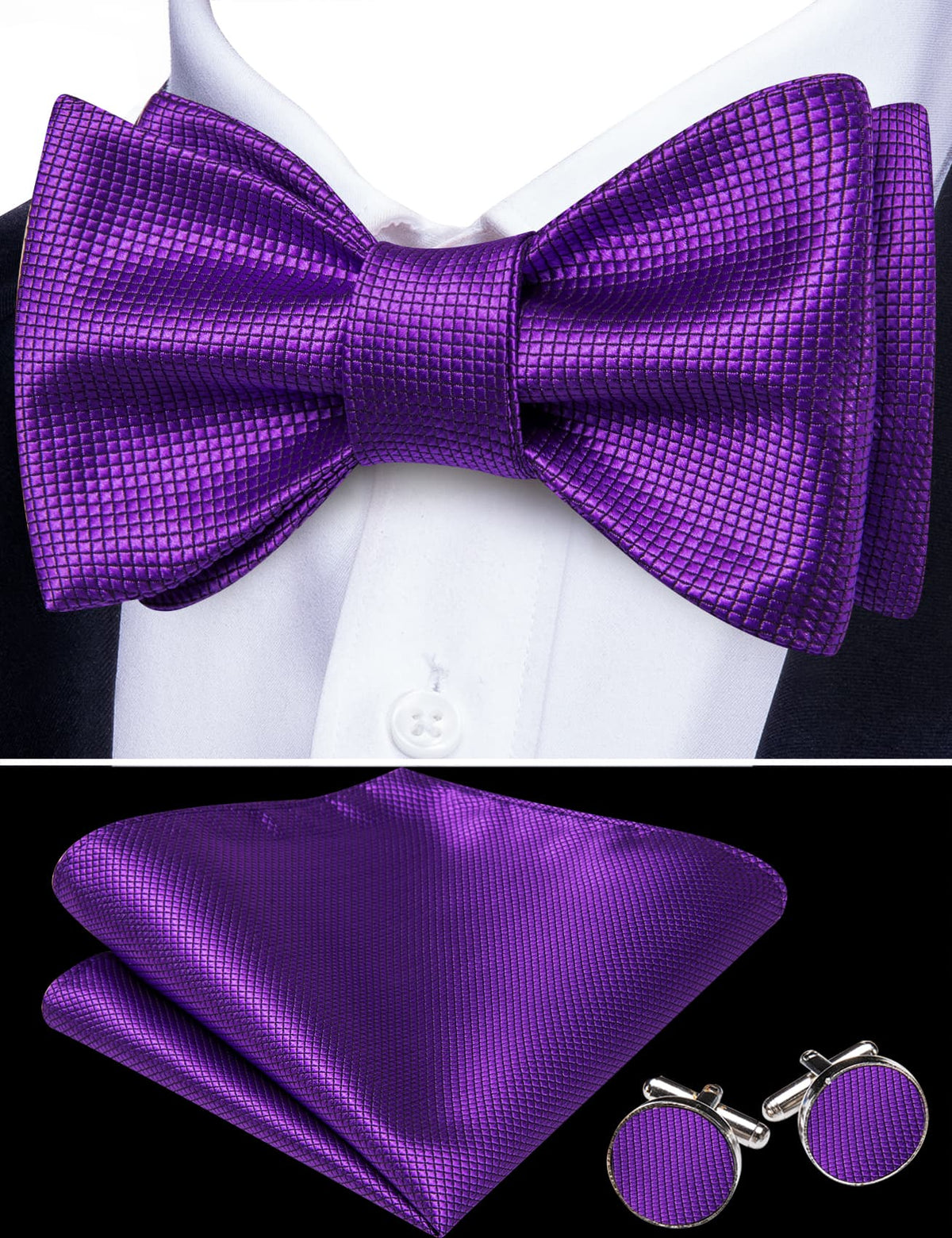Dark Purple Plaid Bow Tie Set bow ties    - Sophisticated Gentlemen