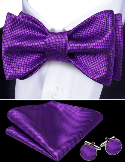 Dark Purple Plaid Bow Tie Set bow ties    - Sophisticated Gentlemen