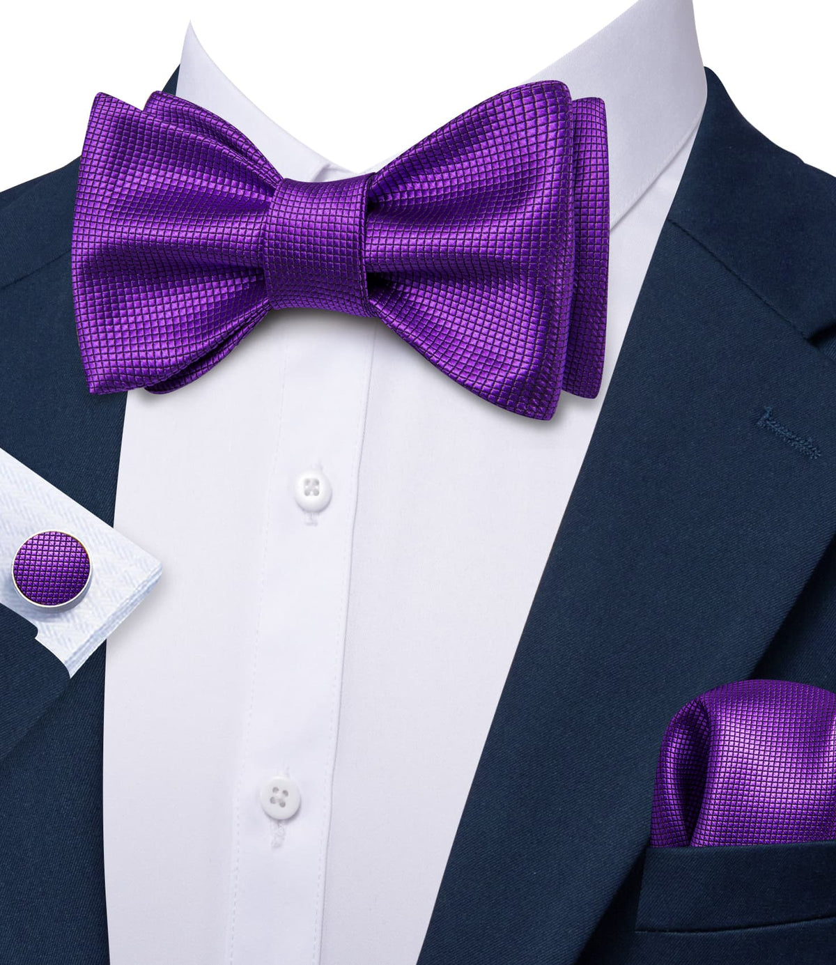 Dark Purple Plaid Bow Tie Set bow ties    - Sophisticated Gentlemen