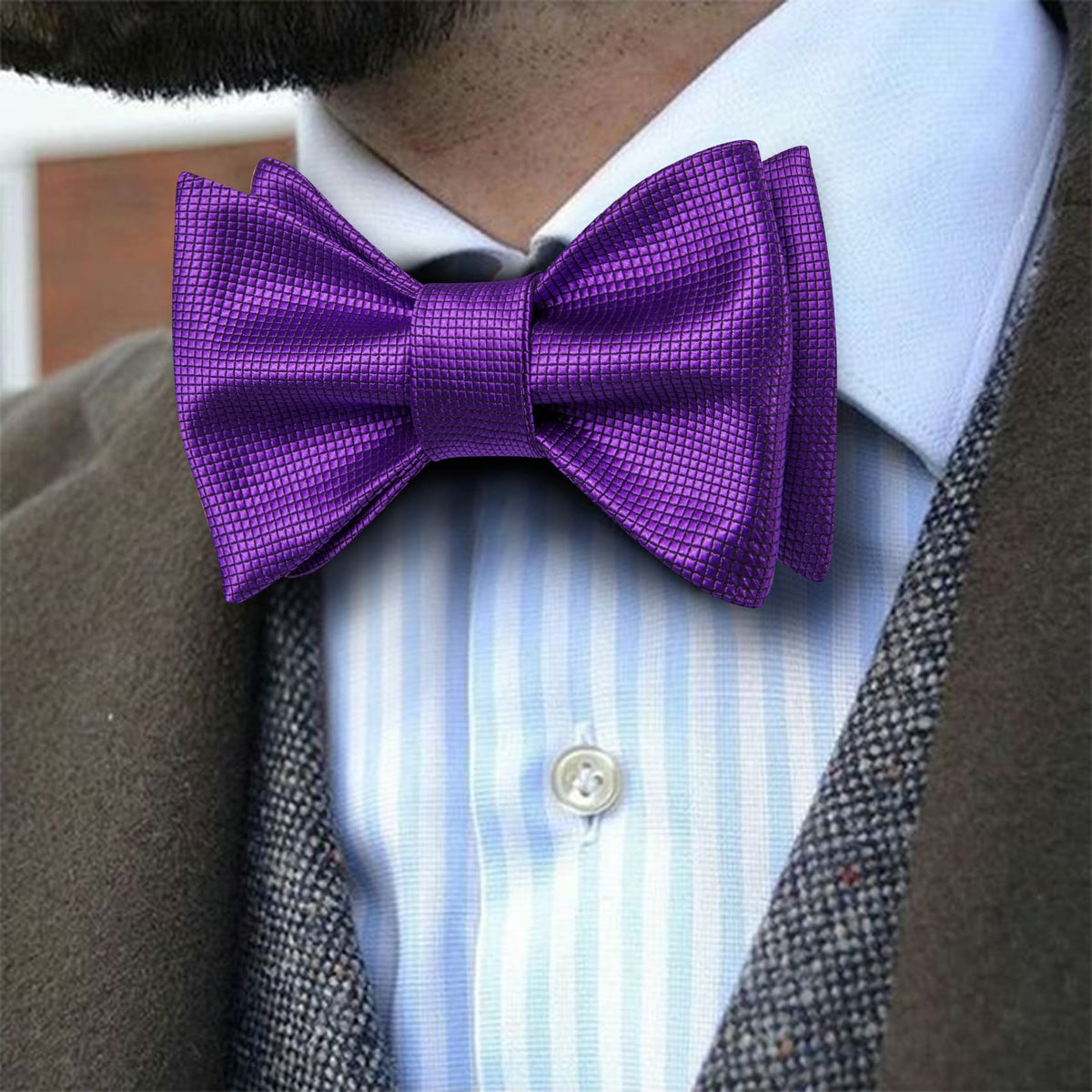 Dark Purple Plaid Bow Tie Set bow ties    - Sophisticated Gentlemen