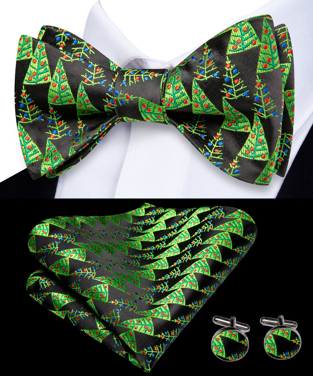 Christmas Trees Bow Tie, Pocket Square and Cufflinks bow tie    - Sophisticated Gentlemen