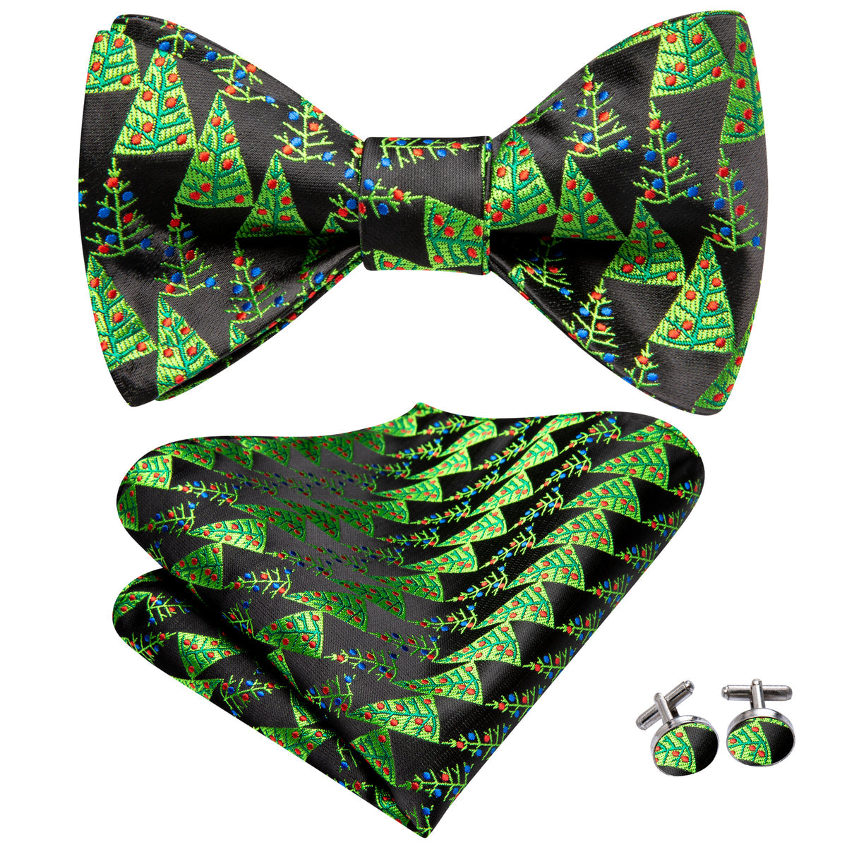 Christmas Trees Bow Tie, Pocket Square and Cufflinks bow tie    - Sophisticated Gentlemen
