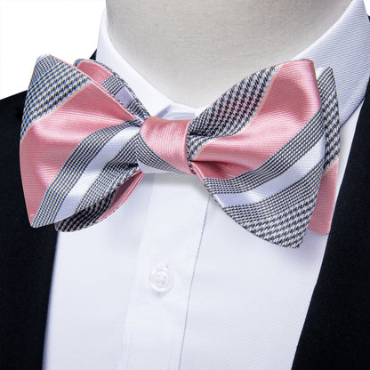 Pink & Gray Plaid Silk Self-Tie Bow Tie bow tie - Sophisticated Gentlemen