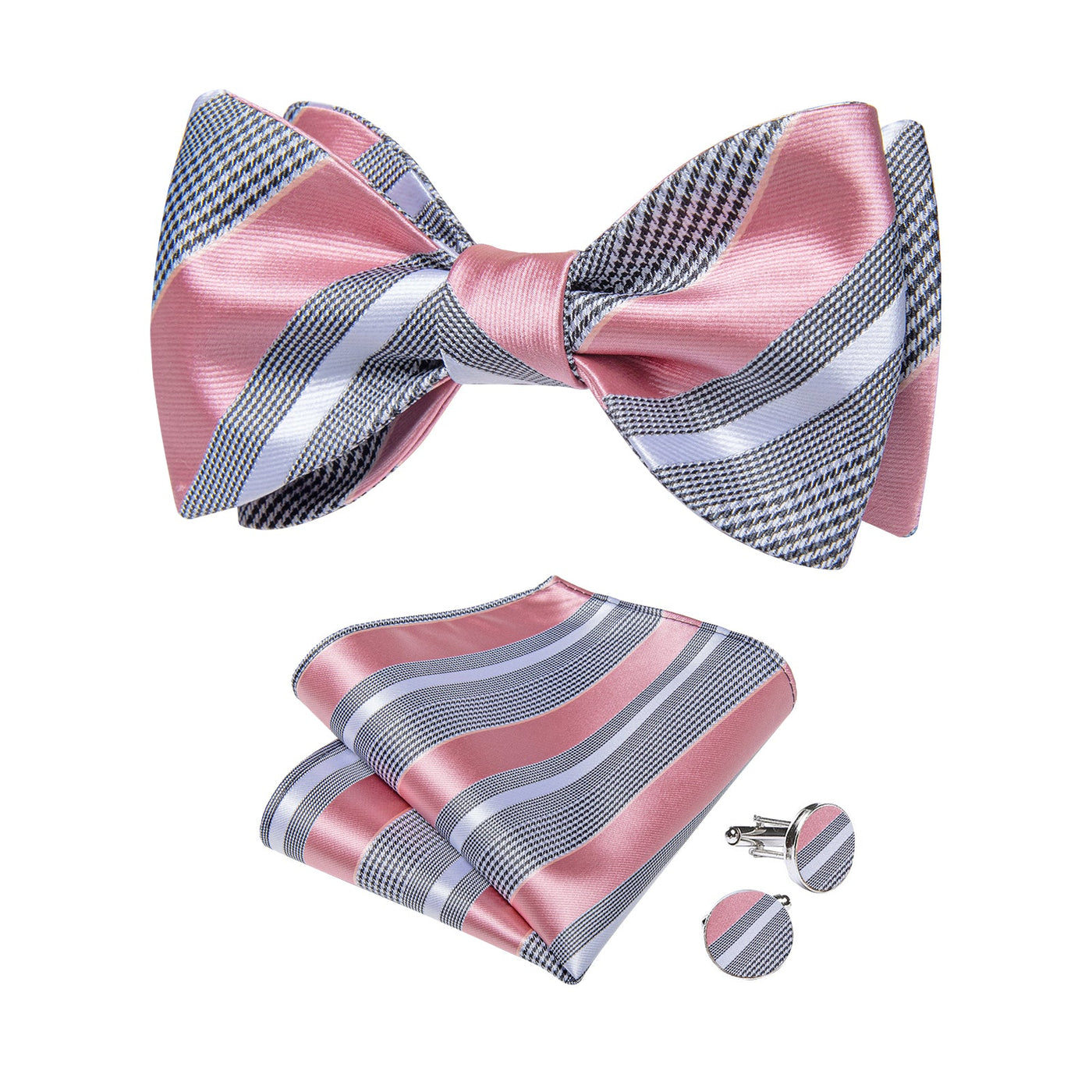 Pink & Gray Plaid Silk Self-Tie Bow Tie bow tie - Sophisticated Gentlemen