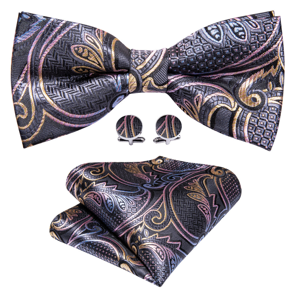 Black Pink Paisley Bow Tie Set bow ties    - Sophisticated Gentlemen