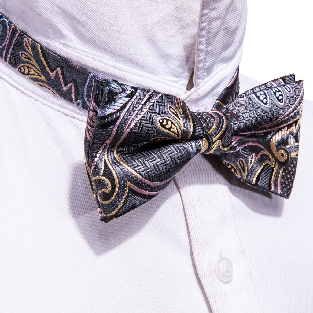 Black Pink Paisley Bow Tie Set bow ties    - Sophisticated Gentlemen