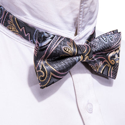 Black Pink Paisley Bow Tie Set bow ties    - Sophisticated Gentlemen