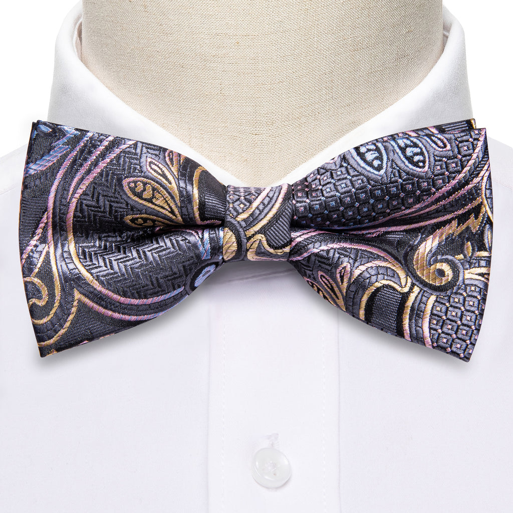 Black Pink Paisley Bow Tie Set bow ties    - Sophisticated Gentlemen