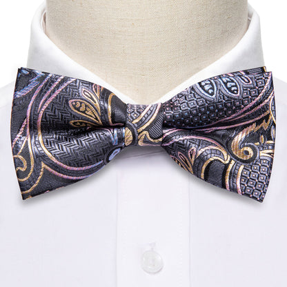Black Pink Paisley Bow Tie Set bow ties    - Sophisticated Gentlemen