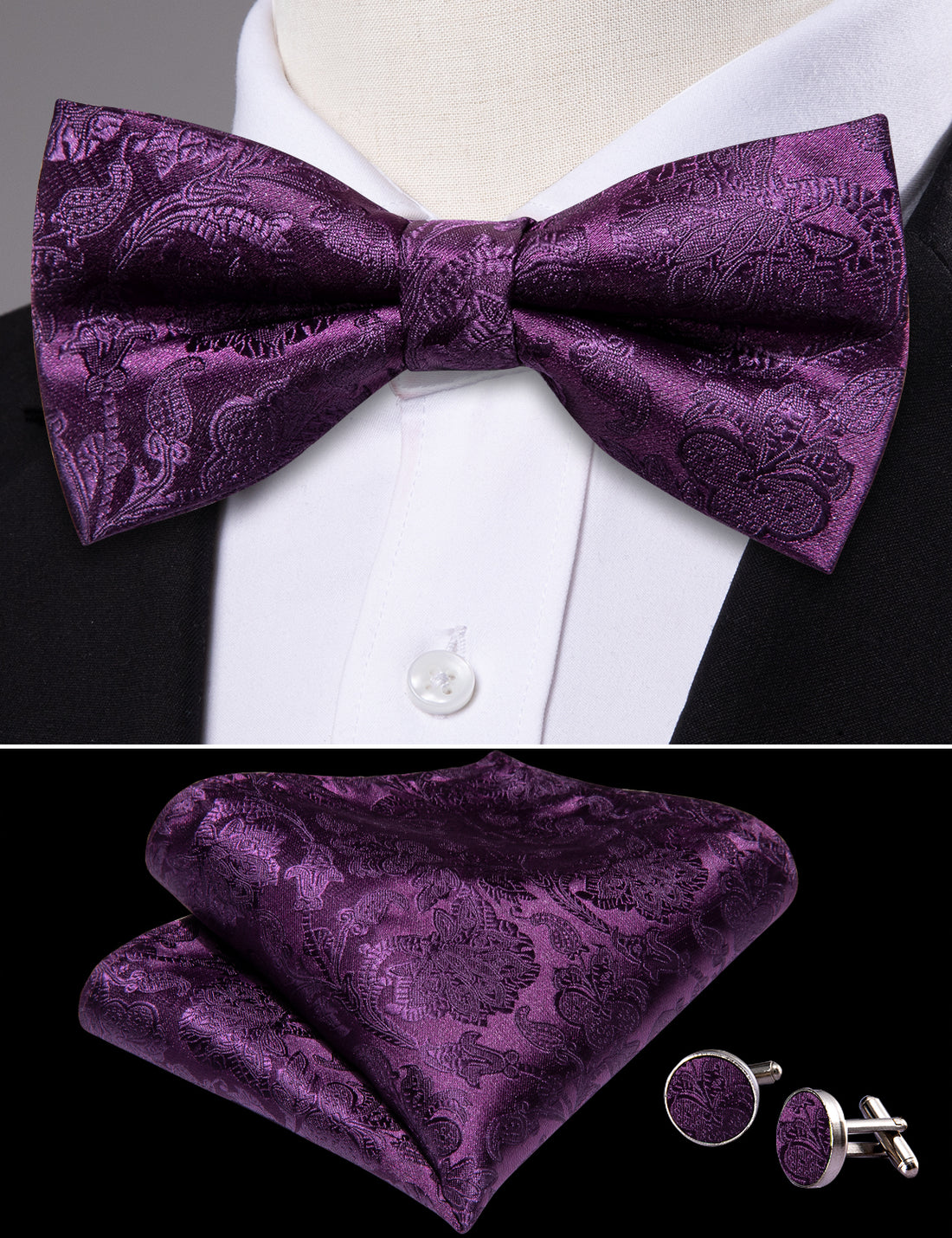 Purple Paisley Bow Tie Set bow ties    - Sophisticated Gentlemen