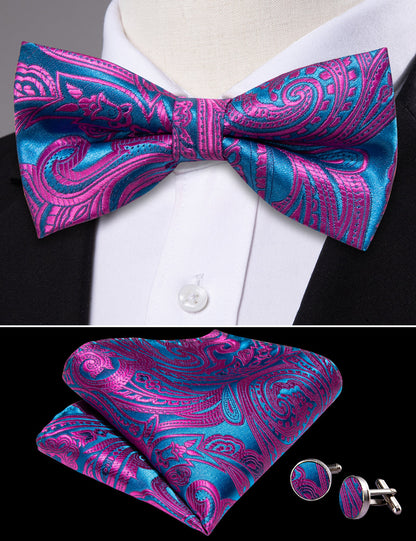Purple Royal Blue Paisley Bow Tie Set bow ties    - Sophisticated Gentlemen