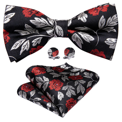 Black Silver Paisley Bow Tie Set bow ties    - Sophisticated Gentlemen
