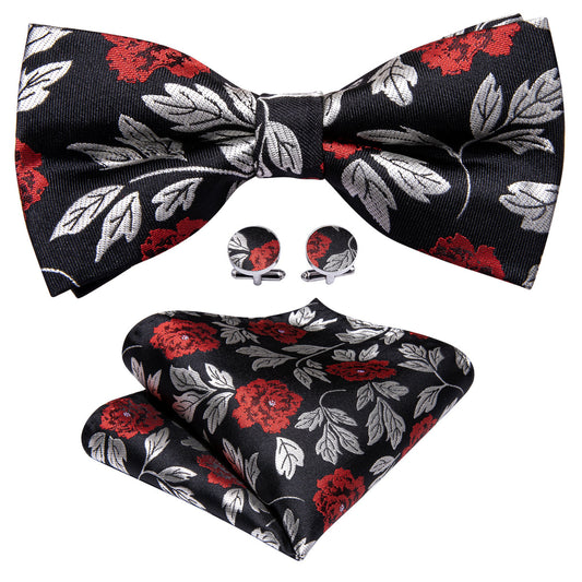 Black Silver Paisley Bow Tie Set bow ties    - Sophisticated Gentlemen