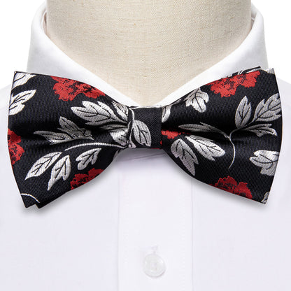 Black Silver Paisley Bow Tie Set bow ties    - Sophisticated Gentlemen