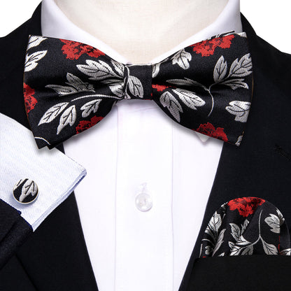 Black Silver Paisley Bow Tie Set bow ties    - Sophisticated Gentlemen