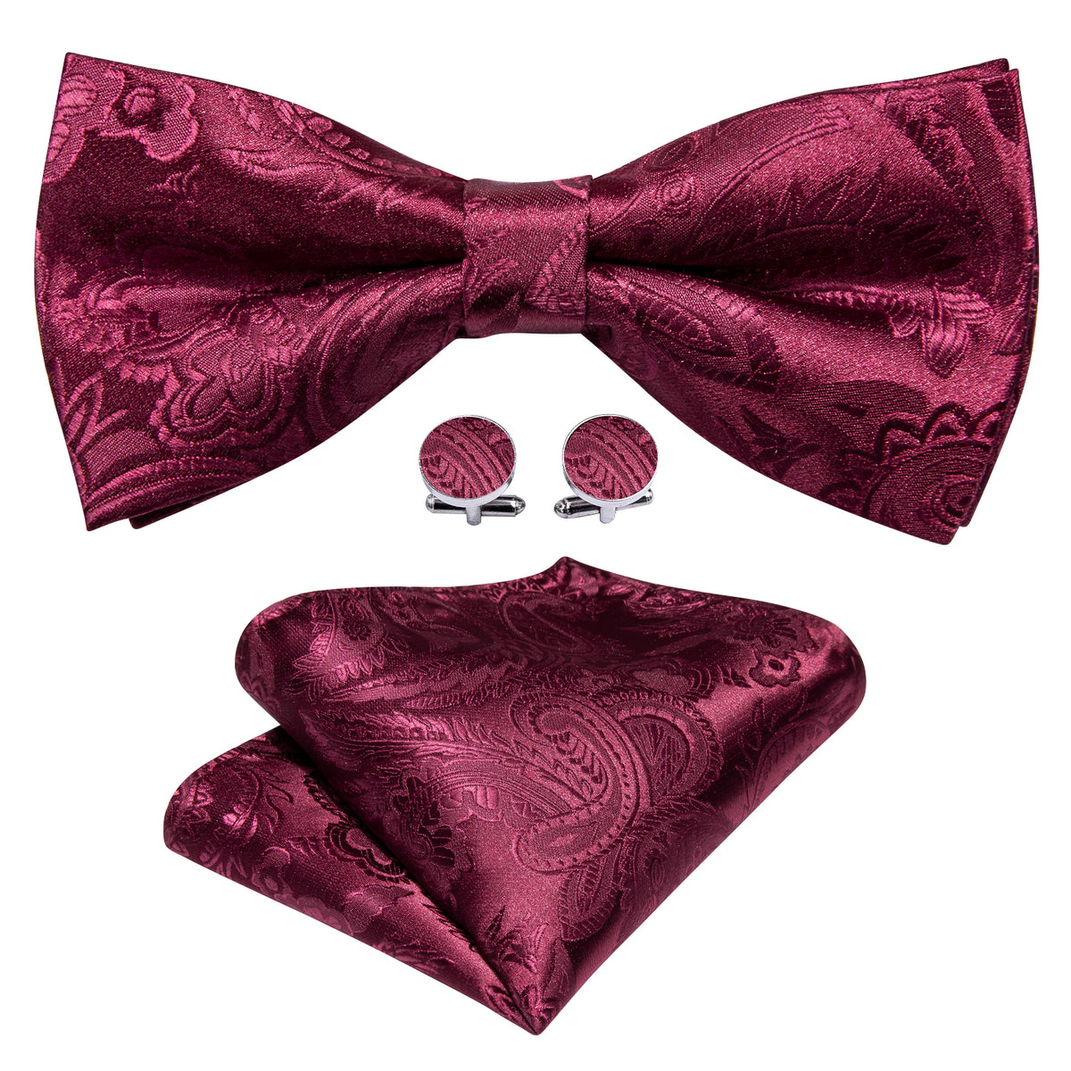 Red Wine Floral Paisley Bow Tie Set bow ties    - Sophisticated Gentlemen