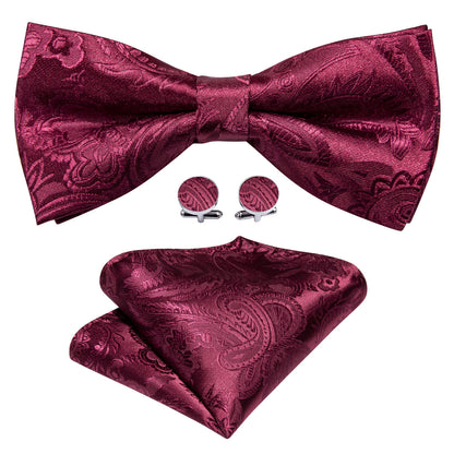 Red Wine Floral Paisley Bow Tie Set bow ties    - Sophisticated Gentlemen