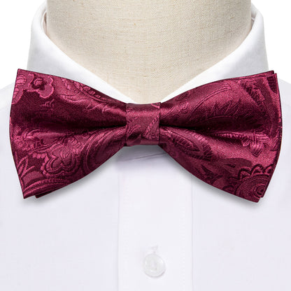 Red Wine Floral Paisley Bow Tie Set bow ties    - Sophisticated Gentlemen