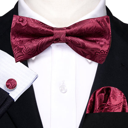 Red Wine Floral Paisley Bow Tie Set bow ties    - Sophisticated Gentlemen