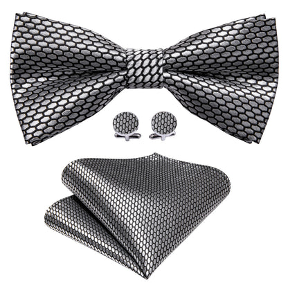 Gray Geometry Bow Tie Set bow ties    - Sophisticated Gentlemen