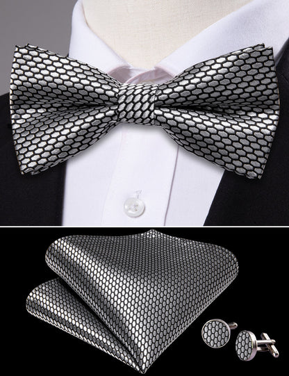 Gray Geometry Bow Tie Set bow ties    - Sophisticated Gentlemen