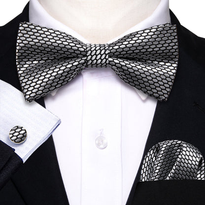 Gray Geometry Bow Tie Set bow ties    - Sophisticated Gentlemen
