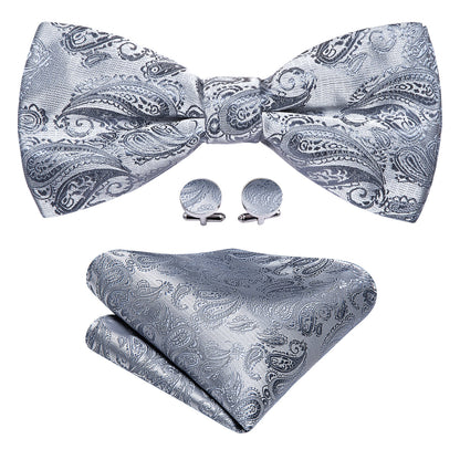 Silver Paisley Bow Tie Set bow ties    - Sophisticated Gentlemen