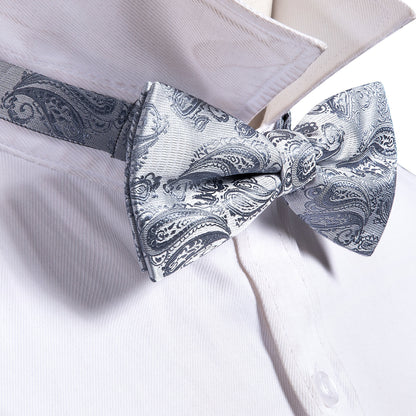 Silver Paisley Bow Tie Set bow ties    - Sophisticated Gentlemen