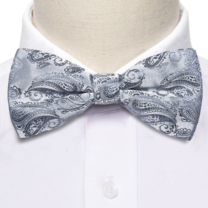 Silver Paisley Bow Tie Set bow ties    - Sophisticated Gentlemen