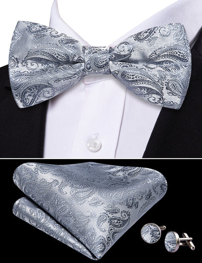 Silver Paisley Bow Tie Set bow ties    - Sophisticated Gentlemen