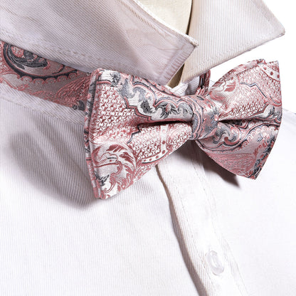 Gray Pink Paisley Bow Tie Set bow ties    - Sophisticated Gentlemen