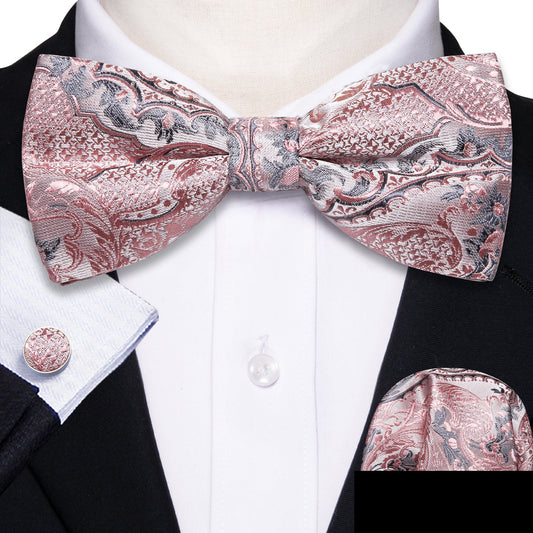 Gray Pink Paisley Bow Tie Set bow ties    - Sophisticated Gentlemen