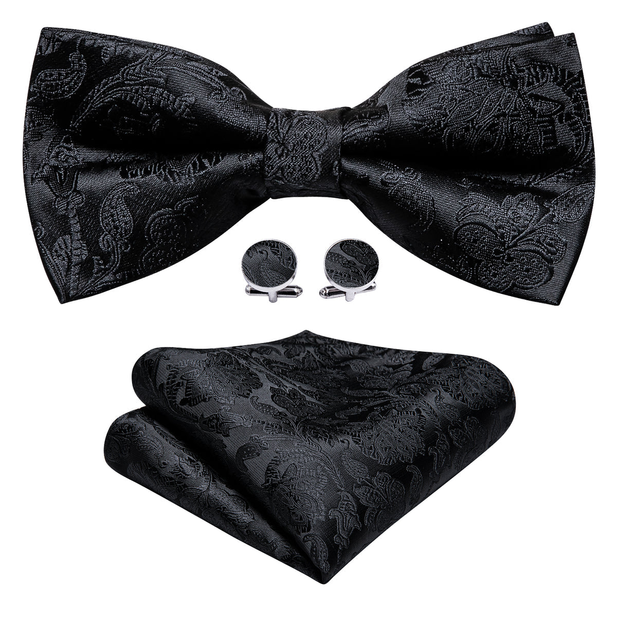 Black Paisley Bow Tie Set bow ties    - Sophisticated Gentlemen