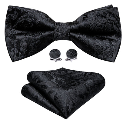 Black Paisley Bow Tie Set bow ties    - Sophisticated Gentlemen