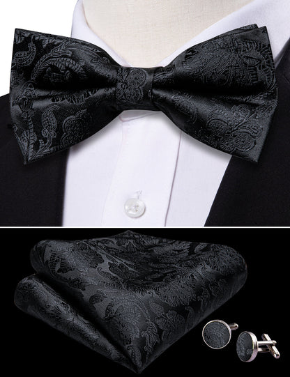 Black Paisley Bow Tie Set bow ties    - Sophisticated Gentlemen