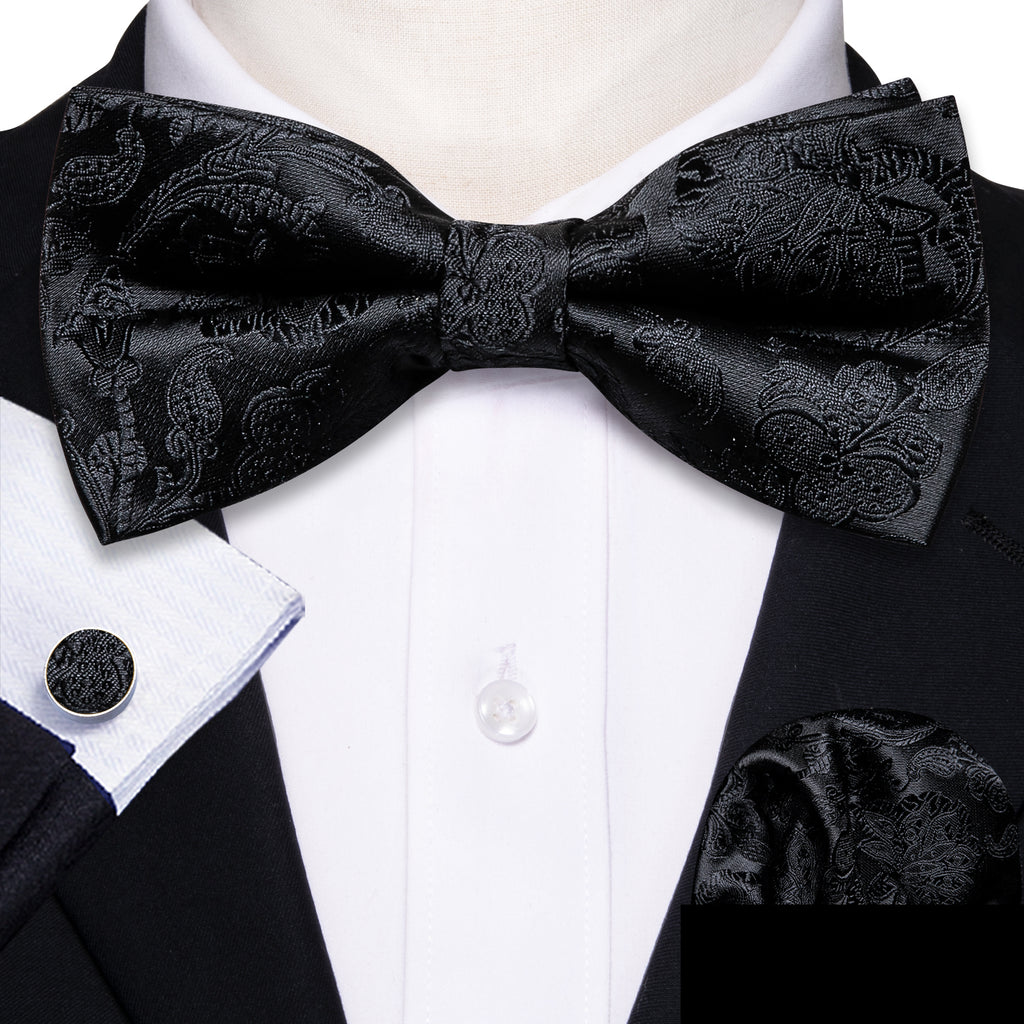 Black Paisley Bow Tie Set bow ties    - Sophisticated Gentlemen