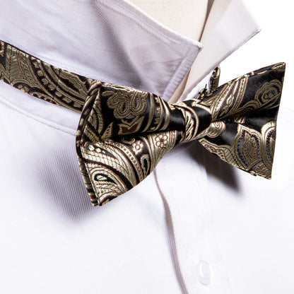 Black Golden Paisley Bow Tie Set bow ties    - Sophisticated Gentlemen