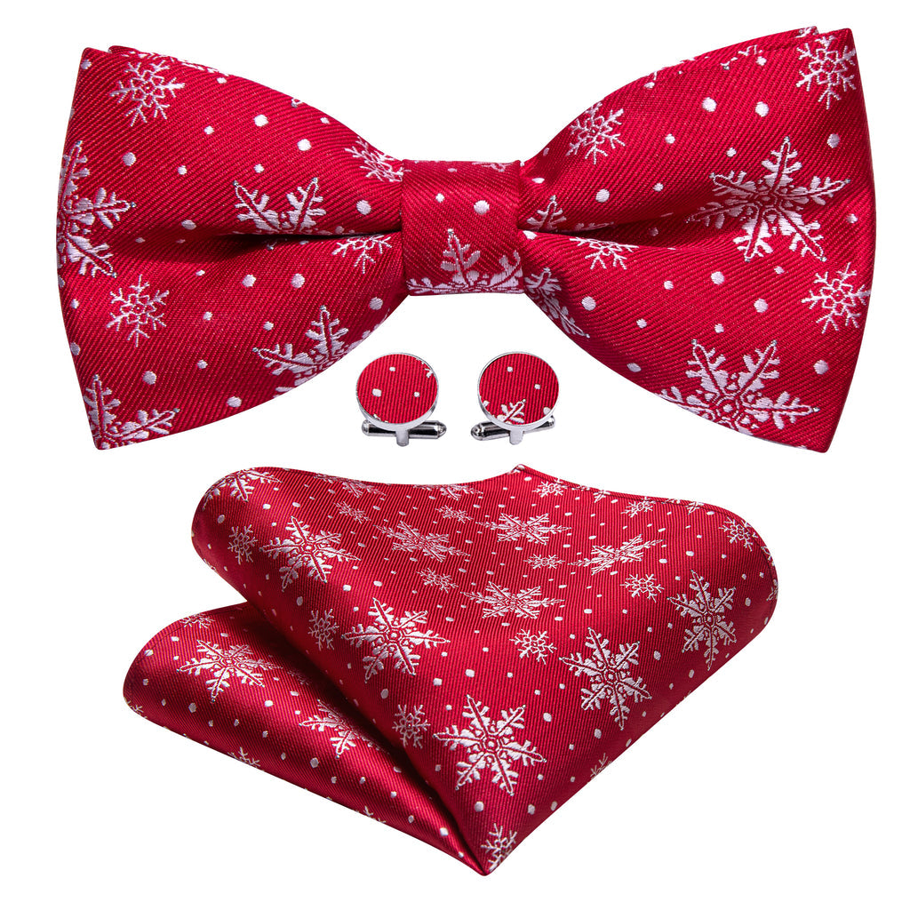 Red & White Christmas Snowflake Silk Bow Tie Set bow ties - Sophisticated Gentlemen