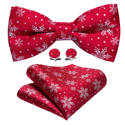 Red & White Christmas Snowflake Silk Bow Tie Set bow ties - Sophisticated Gentlemen